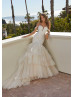 Lace Tulle Tiered Princess Wedding Dress With Detachable Straps